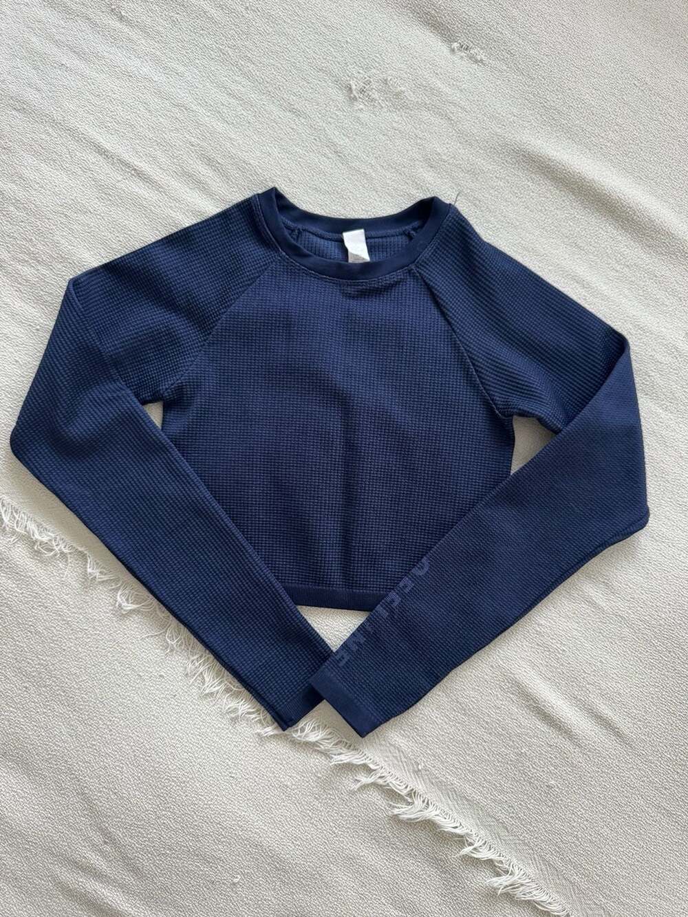 OFFLINE by Aerie Waffle Knit Long Sleeve Crop Top Navy Blue Size XS